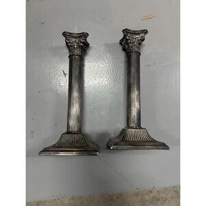 Antique English Towle WA Silver Plate Pair Column Candle Sticks Corinthian 1980s